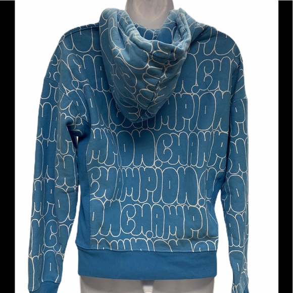 Champion Bubble Letter Hoodie Blue 